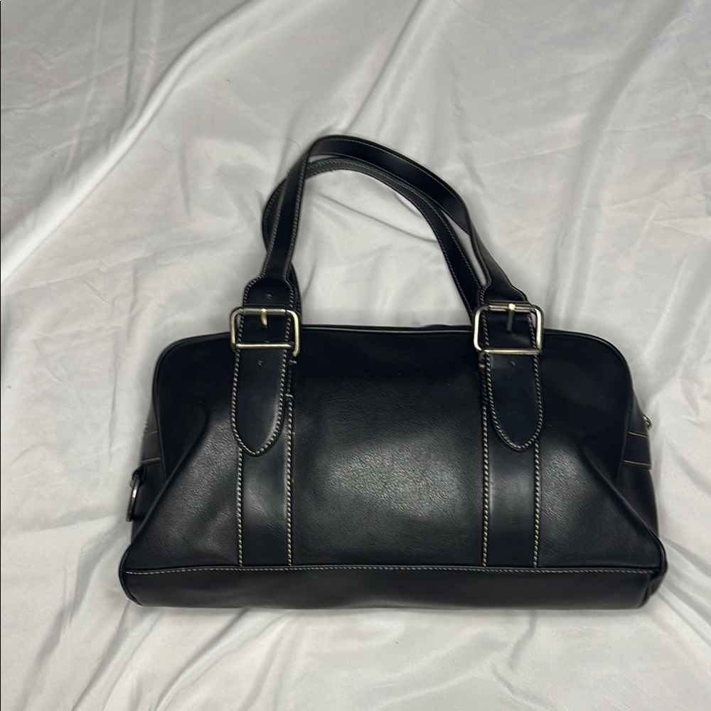 VINTAGE Nine West Black faux-Leather Handbag with Buckle Straps